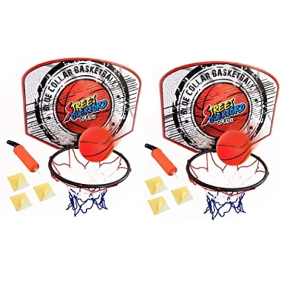 Image of koolbitz Kids Large Basketball Hoop Set, Attachable To Door &amp; Wall Backboard Shatterproof Novelty with Pump Ball Durable Design Perfect for Indoor Outdoor Game, Pack of 2