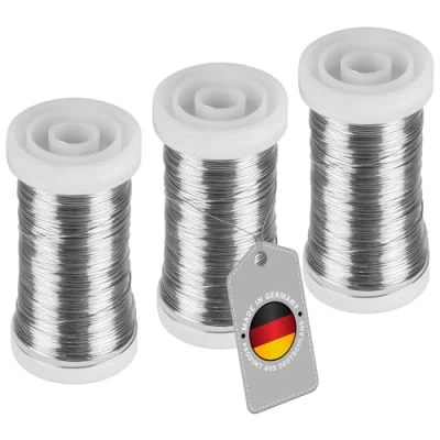Image of ECENCE 3x Myrtle florist Wire annealed iron in the color Silver Craft wire, for wreath making, winding Binding per roll 3x109yrd Floral