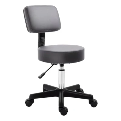 Image of HOMCOM Beautician&#039;s Swivel Salon Chair w/Padded Seat Back 5 Wheels Adjustable Height Hairdressers Tattoo Spa Rolling Cushion Professional 35cm Grey