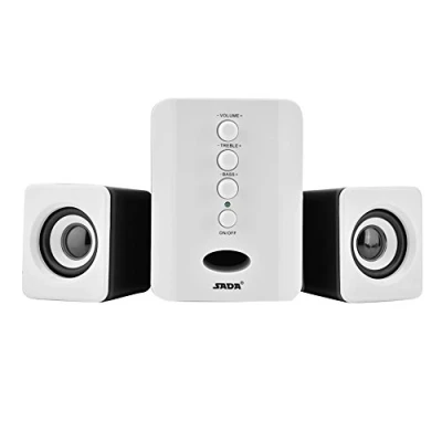 Image of ASHATA Mini USB Speakers,Multimedia 2.1 Wired Combination Speakers Bass Music Player Subwoofer,Speakers with 3.5mm Power for Laptop Desktop PC Computer(White)