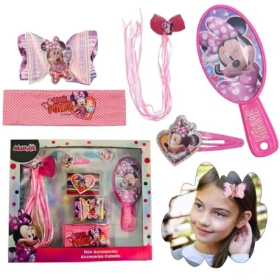 Image of Disney Character Hair Accessories Set for Kids Multicolour Headwear Styling Tools, Head Ornaments Birthday Gift 3+ Y (Minnie Mouse 18pcs)