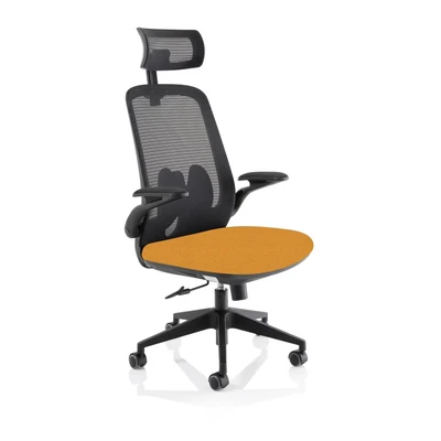 Image of Sigma Executive Fabric Seat Senna Yellow Mesh Chair With Folding Arms