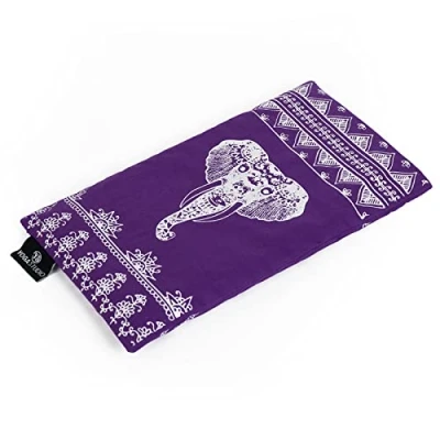 Image of Yoga Studio Organic Aztec Elephant Eye Pillow 23cm x 12/13cm, Lavender &amp; Linseed Scented for Tired Eyes, and Headaches (Purple Elephant)
