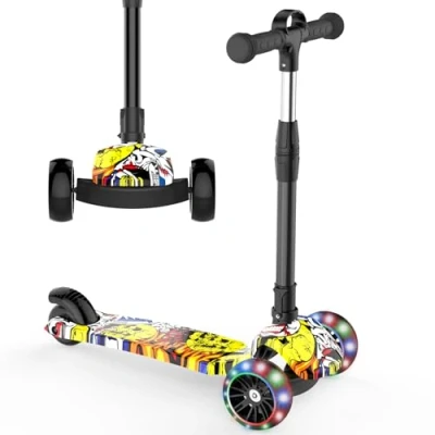 Image of Kids Scooter, 3 Wheel Scooter Folding Kick for Toddlers with LED Flashing Wheels 4 Height Adjustable Lean to Steer Non slip Deck Lightweight Children&#039;s Boys Girls Ages 7