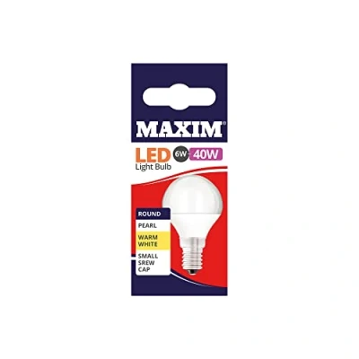 Image of Maxim LED Round Small Edison Screw Cap (Ses) Bulbs, E14, 6 W, Warm White, Pack of 10