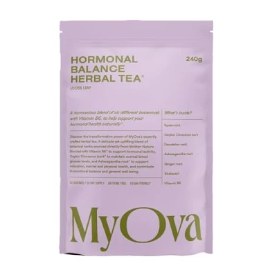 Image of MyOva Hormonal Balance Tea Infused with Ceylon Cinnamon Enriched Vitamin B6 Ginger &amp; Ashwagandha Blend Supports PCOS Management Soothing Sleep Aid 240g