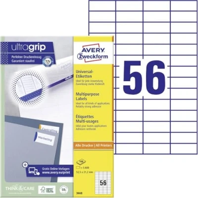 Image of Avery Zweckform Universal Etiketten Etikett 52,5x21,2mm InkjetLaserCopy A4 100BLATT 5600ST Weiss