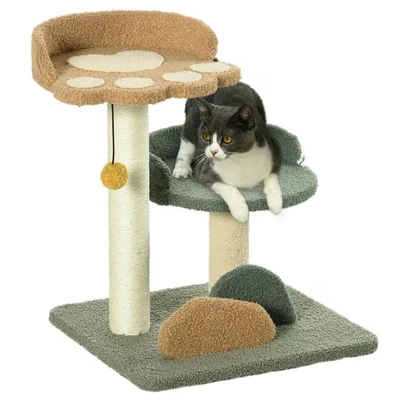 Image of PawHut Small Cat Tree for Indoor Cats, Scratching Posts with 2 Beds, Toy Ball, 43 x 39 52cm