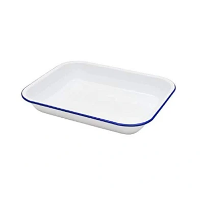 Image of Enamel Bake Pan White 37cm x 29.5cm Baking Roasting Tray Rectangular Serving Dish