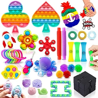 Image of Chennyfun Fidget Toy Set, 36PCS With Box Pack, Sensory Anxiety Relief Stress Toys for Autism, in Rainbow color, Octopus Relaxing Entertainment Birthday Gift Kids Adults