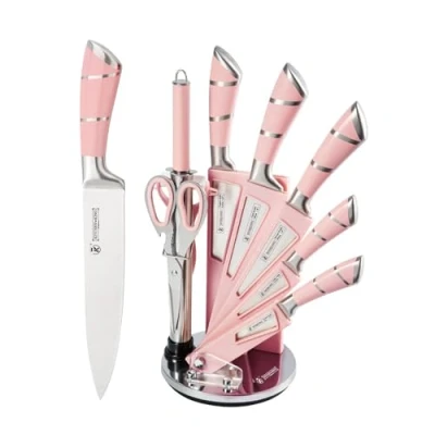 Image of AVEKI Kitchen Knife Set, 9 Piece Professional Set with 360 Degree Rotating Acrylic Stand, Stainless Steel Sharp Chef Knives Ergonomic Handle, Block