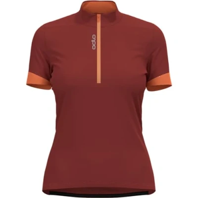 Image of Odlo Women Cycling jersey with half zipper ESSENTIALS, spiced apple live wire, M