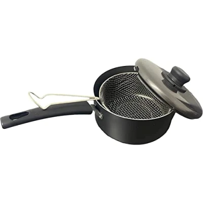 Image of Made in UK Aluminium Non Stick Chip Pan with Basket and Lid Diameter: 20cm