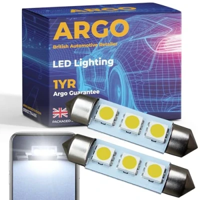Image of Argo 36mm 239 272 Festoon LED Car Bulb 3 Smd Dome Reading Xenon White Bulbs Interior Light T4W C5W Canbus Error Free License Number Plate Lights Map Lamps Footwell 12v