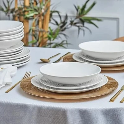 Image of Karaca Ripple Porcelain Dinnerware Set for 4, 12 Piece, White