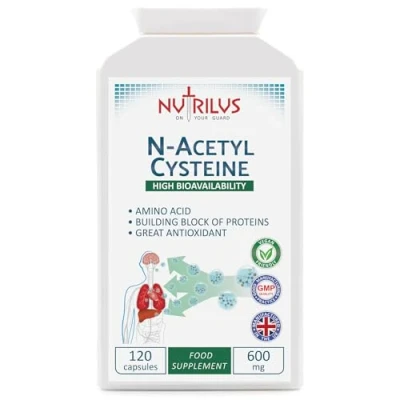 Image of N Acetyl Cysteine (NAC) 120 Capsules 600mg High Bioavailability Amino Acid Supplement Vegan UK Made Liver, Lungs Support, Antioxidant