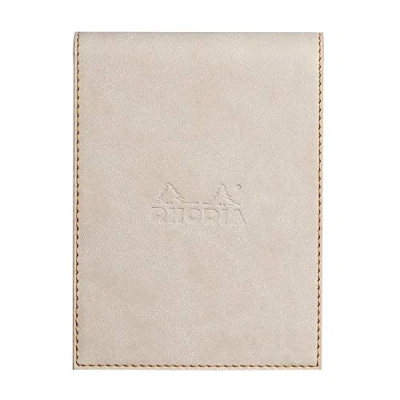 Image of RHODIA 128205C Clipboard Case + Stapled Notepad No. 12 Beige 8.5x12 cm Lined 80 Detachable Sheets White Clairefontaine Paper g/m Pencil Holder Faux Leather Rhodiarama Collection