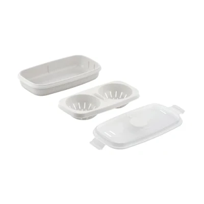 Image of CARE + PROTECT Microwave Egg Poacher, Double Cup, steamer, layer Poachers, Omelet Maker, Non Stick, BPA Free, Dishwasher Safe, 24 x 12.5 6 cm, White
