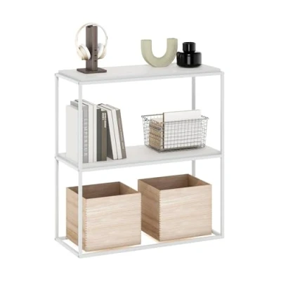 Image of Furinno Moretti Modern Lifestyle Wide Stackable Shelf, 2 Tier, Solid White/White