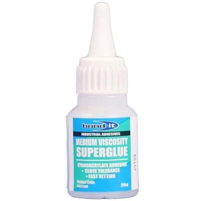 Image of Bond It 20g Bottle Medium Viscosity Cyanoacrylate RGC Super Glue Adhesive A Premium Extra Strong bonds most rubbers plastics including edge trims, architrave. Used in Mitre kits