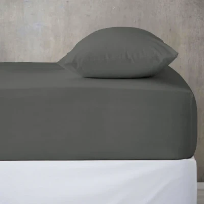 Image of Fitted Sheet Single Bed Charcoal Bedding Plain Dyed Microfiber Bedsheets