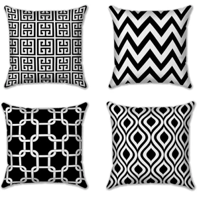 Image of EHC Set of 4 Decorative Square Sofa Pillow Case Cotton Cushions Covers 45 x 45cm, Black