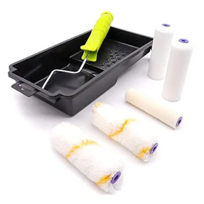 Image of COTTAM Mini Paint Roller and Tray Set Small 4 Inch Sleeves for Painting Emulsion On Walls &amp; Ceilings Gloss Doors/Trim