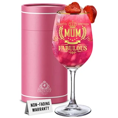 Image of CROWNLY CRYSTAL® Mothers Day Gifts for Mum Wine Glass Personalised Women Mummy Birthday Glasses Her Presents Drinking