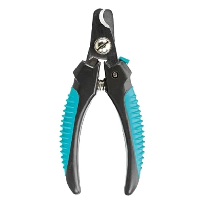 Image of TRIXIE claw scissors for small dogs, cats, animals and birds with safety lock limitation prevents strong shortening stainless steel rubberised plastic handle blue/black 12 cm 2367