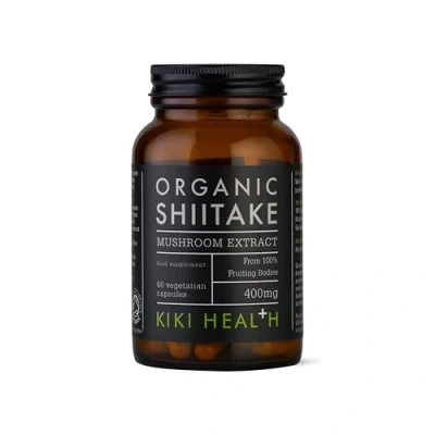 Image of KIKI Health Organic Shiitake, Full Spectrum Mushroom Extract Standardised to 50% Polysaccharides Made from 100% Fruiting Bodies Natural 60 Veg Capsules