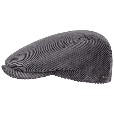 Image of Lipodo Cordial Flat Cap Made in Italy Newsboy of Cotton Cord Men`s with Quilted Lining Autumn/Winter Peaked Ivy (M/56 57, Grey)