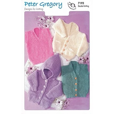 Image of Peter Gregory Double Knitting DK Pattern for Baby Hooded Cardigans Slipover &amp; Waistcoat (7193) by