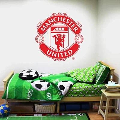 Image of Beautiful Game Manchester United Football Club Official (ONE COLOUR) Crest Sticker + Man Utd Logo Decal Set Vinyl Poster Print Mural Art (Red, 90cm)