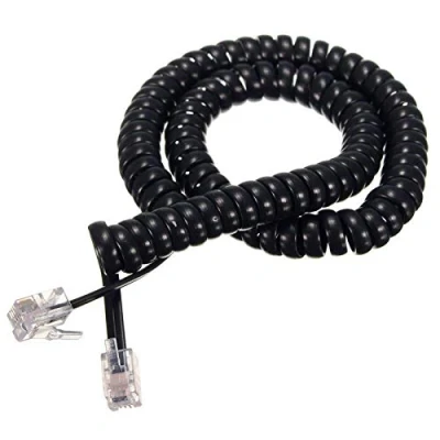 Image of Telephone Handset Cord BE TOOL Cable Line Wire，RJ10 RJ9 4P4C Coiled 2m / 3m /5m (Black,1 PCS)