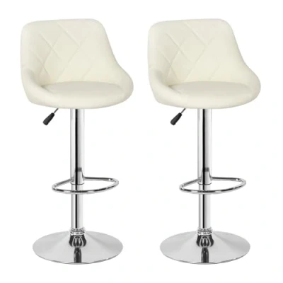 Image of Hadwin Bar Stool Set of 2 Kitchen Stools With Backs, PU Leather,Adjustable Swivel Gas Lift,Chrome Footrest and Base Chairs Dining Stools, Breakfast Bar/Counter/Kitchen Home Furniture