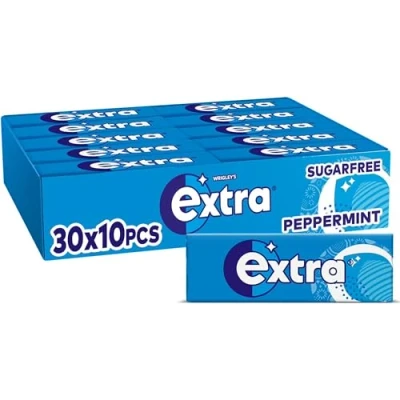 Image of Wrigley&#039;s Extra Chewing Gum Peppermint Flavour Sugar Free, 30 Packs of 10 Pieces (Peppermint Pack)