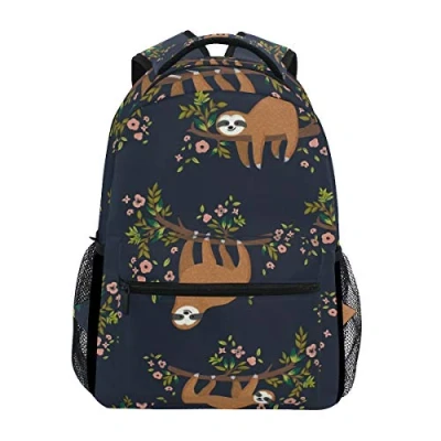Image of Hunihuni Animal Sloth Flower Pattern Durable Backpack College School Book Shoulder Bag Daypack for Boys Girls Man Woman
