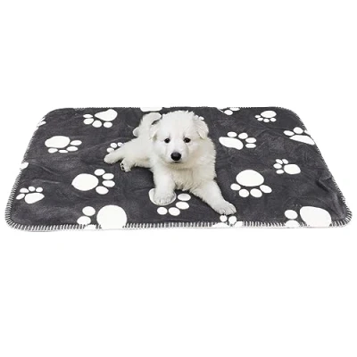 Image of Paw Print Waterproof Dog Blanket, Pet Pee Proof Fleece Sherpa Throw Blanket for Sofa Couch Bed Protection, Washable Reversible Furniture Protector Cover, 75 x 50 cm
