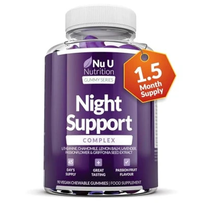 Image of 5HTP Bedtime Sleep Gummies for Adults 90 Vegan Melatonin Alternative Passionfruit Taste High Strength Griffonia Simplicifolia, L Theanine, Lavender &amp; Chamomile Nu U Nutrition