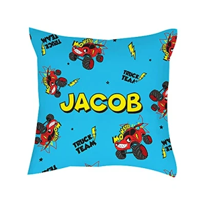 Image of Personalised Funny Monster Truck Gift for Kids Boys Toddlers Birthday Home Decor Satin Cushion, Throw Pillow/Cushion. (Satin Cushion Cover)