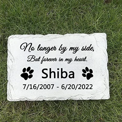 Image of CUDMORERBE Personalised Pet Dog Garden Memorial Stone Plaque Grave Marker, Headstone For Cat, Sympathy Poem No Longer by My Side,But Forever in Heart.