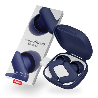 Image of Alpine Silence Ear Plugs for Sleep, Focus &amp; Travel Comfortable, Reusable Hearing Protection V Shape Snug Fit Soft Oval Tips 4 Sizes XS/S/M/L Up to 25dB Noise Reduction Midnight Blue