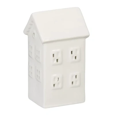 Image of Relaxdays Tea House Ceramic, Light Through Windows, for One Candle, HWD: 12 x 6 5.5 cm, Cute Table Decor, White
