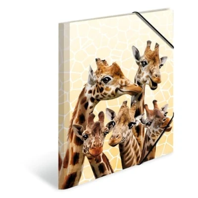 Image of HERMA 19966 Portfolio Folders A3 Exotic Animals Giraffe Friends, Pack of 3, Children&#039;s Plastic Corner Folder with Inner Print and Elastic Band, Sturdy Set for Boys Girls