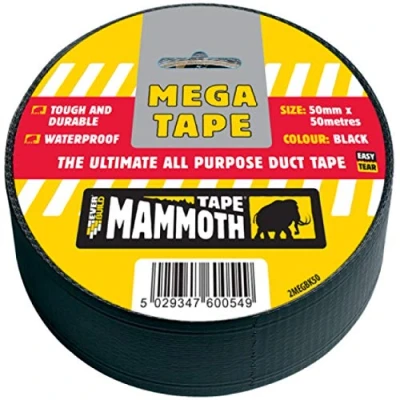 Image of Everbuild Mammoth Mega All Purpose Duct Tape Waterproof Easy Tear Interior And Exterior Use Black 50mm x 50m