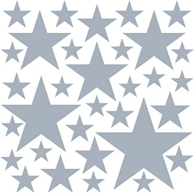 Image of PREMYO Set of 32 Star Wall Stickers Kids Nursery Decor Easy to Apply Decals for Bedrooms Girls Boys Light Grey