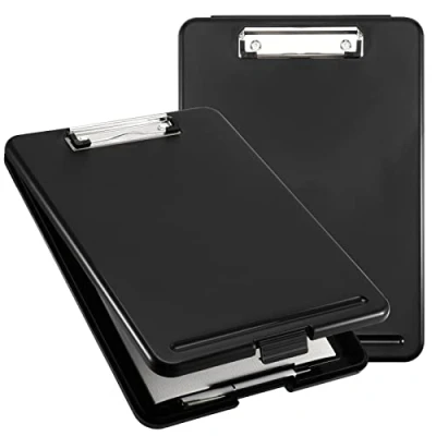 Image of ZEONHAK 2 Pack A4 Plastic Clipboard Storage Box, Black Compact Nursing Paper File Holder Clip Board with Open Foldable for Office