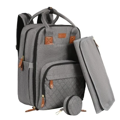 Image of ASAB Baby Changing Bag Backpack with Mat Dummy Pacifier Holder Waterproof Diaper Nappy Adjustable Stroller Straps Multi Pockets Double Zipper for Mum and Dad (Grey)