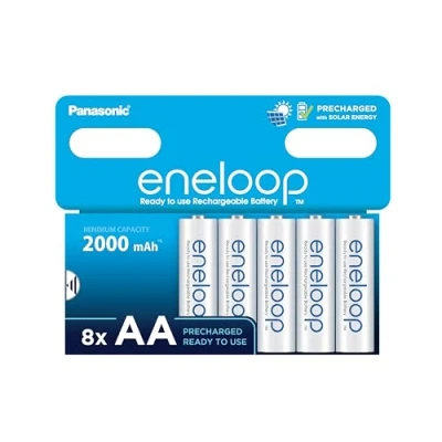 Image of eneloop, AA/Mignon, Rechargeable Battery, Pack of 8, Capacity 2000 mAh, Ready to Use Ni MH Batteries, Recharge Cycles, Plastic Free Packaging, Standard, White