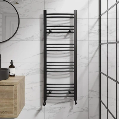 Image of DuraTherm Curved Heated Towel Radiator Matt Black 1200 x 450mm